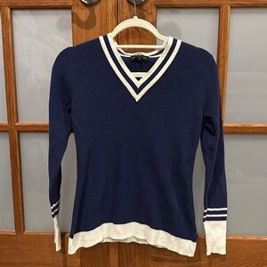 Slate & Willow blue and white V neck varsity sweater in good condition!​​​​